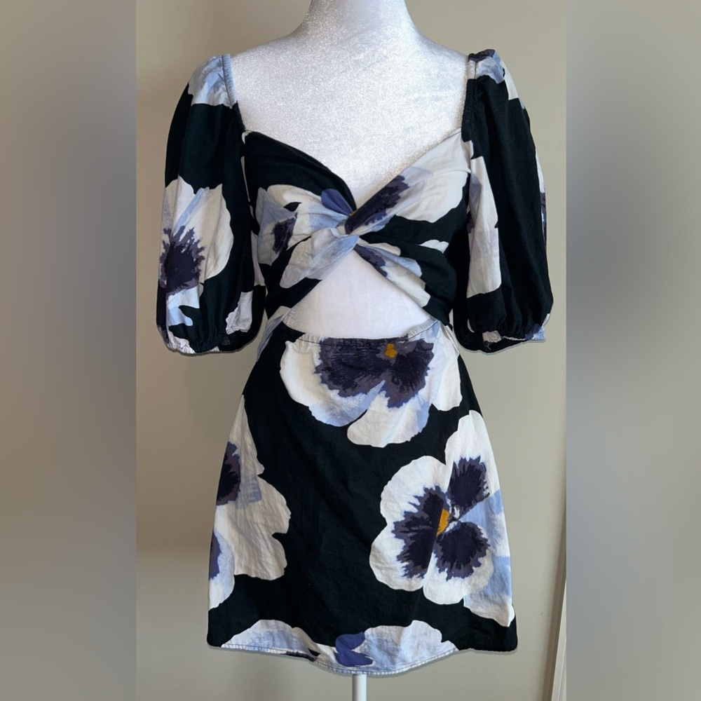 H&M Black Floral Short Dress with White and Purple Blooms